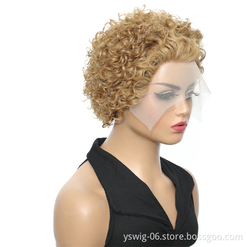 Factory Pixie Cut Wig Human Hair Curly Bob Pixie Cut Lace Wig Bleached Knots Lace Frontal Pixie Curls Short Wigs For Black Women